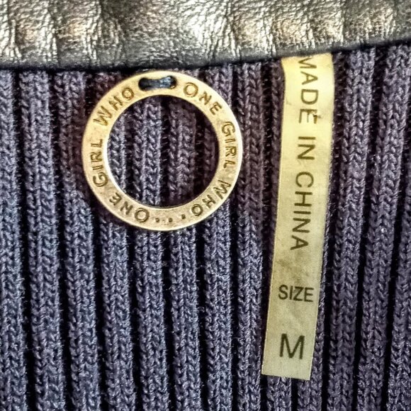 Anthro One Girl Who Navy Blue Leather Knit Jacket - Picture 5 of 7